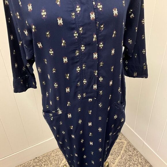 Vintage Gitano Women's Small Blue Print Button Down 3/4 Sleeve Midi Dress - Picture 3 of 14